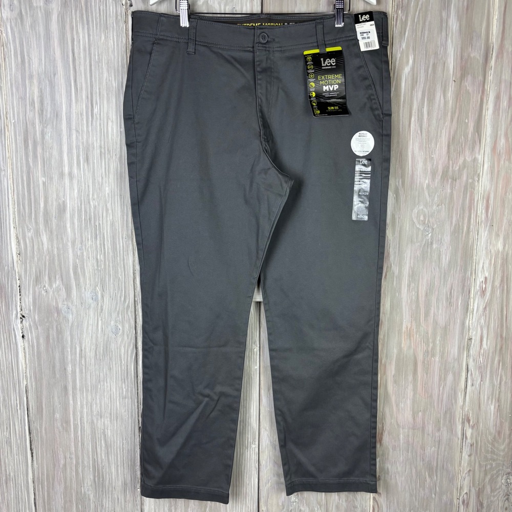 Lee Men's Extreme Motion MVP Slim Fit Straight Leg Pants 40x29 Painters Grey